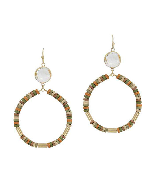 Round Wood w/ Crystal Accent Earring