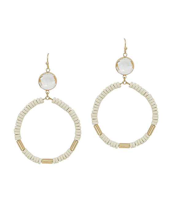 Round Wood w/ Crystal Accent Earring