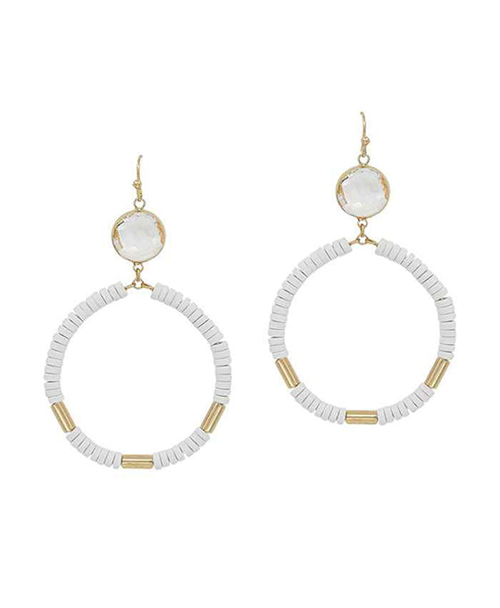 Round Wood w/ Crystal Accent Earring
