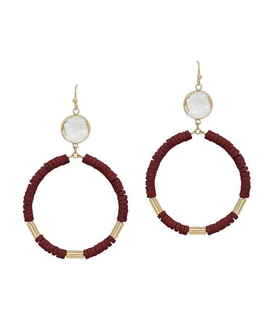Round Wood w/ Crystal Accent Earring