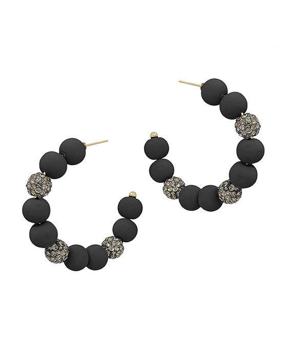 2 Inches Pave Ball Accent Clay Hoop Earring