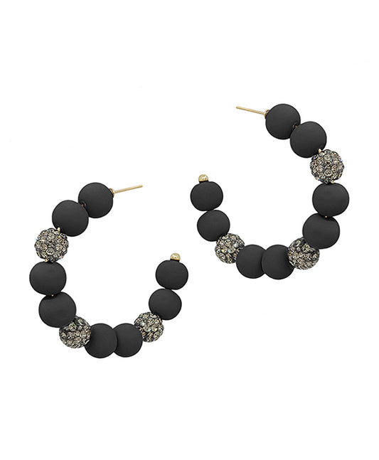 2 Inches Pave Ball Accent Clay Hoop Earring