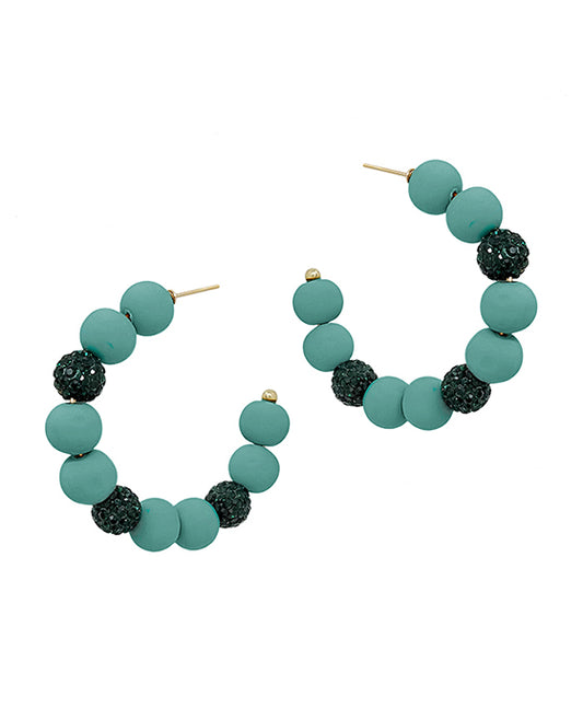 2 Inches Pave Ball Accent Clay Hoop Earring