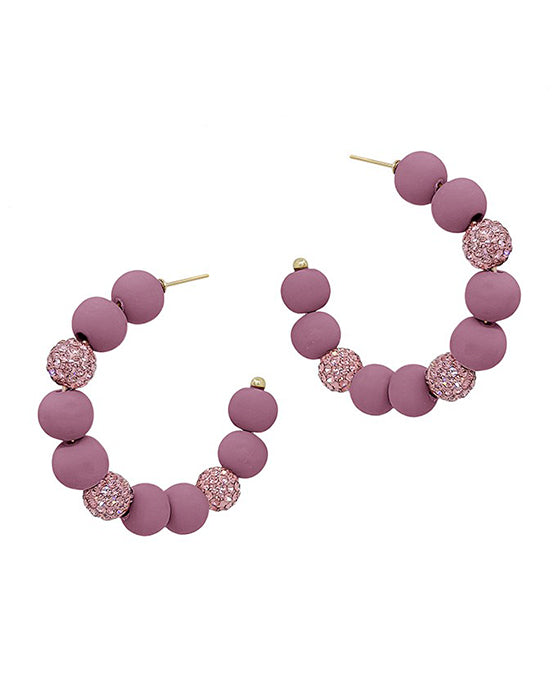 2 Inches Pave Ball Accent Clay Hoop Earring