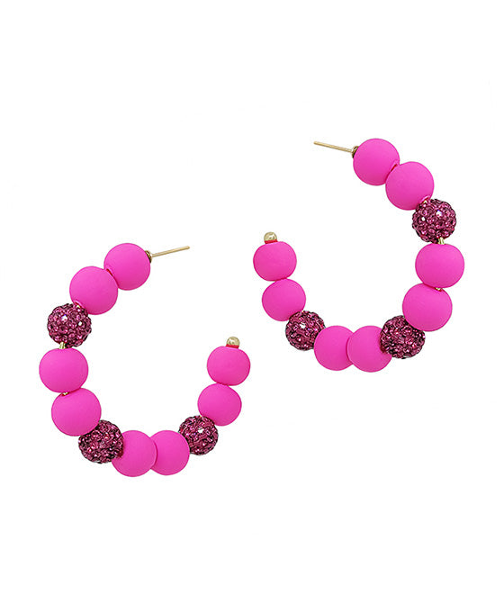 2 Inches Pave Ball Accent Clay Hoop Earring