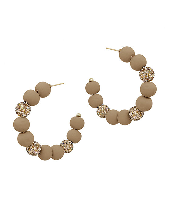 2 Inches Pave Ball Accent Clay Hoop Earring