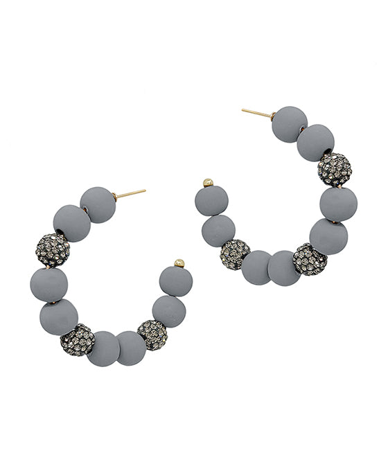 2 Inches Pave Ball Accent Clay Hoop Earring