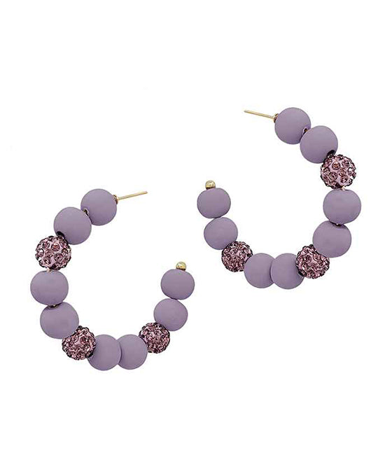 2 Inches Pave Ball Accent Clay Hoop Earring