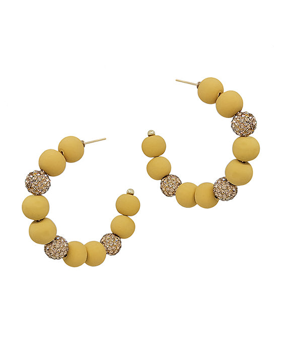 2 Inches Pave Ball Accent Clay Hoop Earring