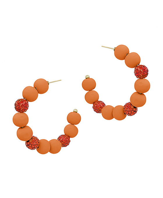 2 Inches Pave Ball Accent Clay Hoop Earring