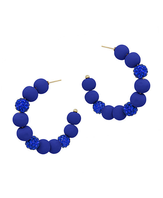 2 Inches Pave Ball Accent Clay Hoop Earring