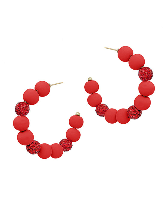 2 Inches Pave Ball Accent Clay Hoop Earring