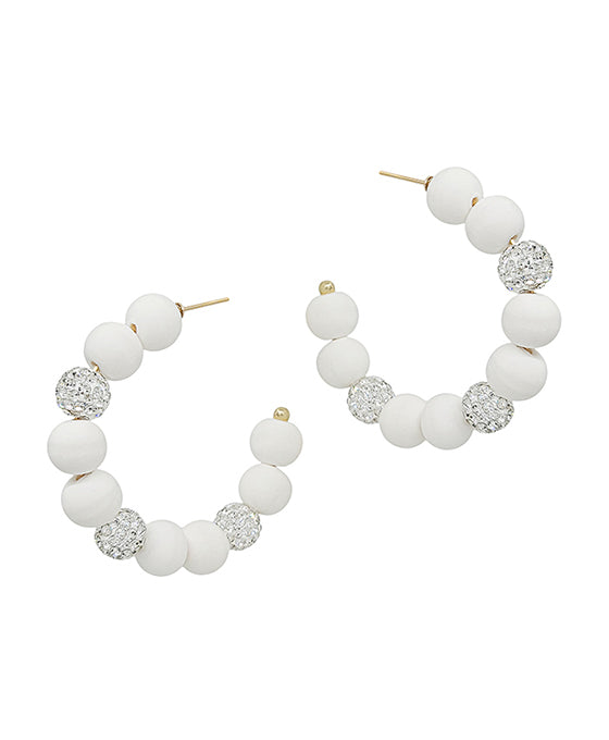 2 Inches Pave Ball Accent Clay Hoop Earring