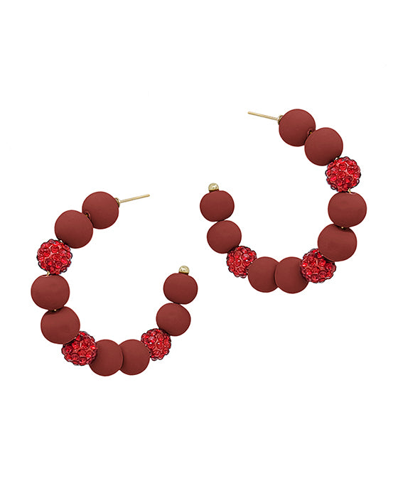 2 Inches Pave Ball Accent Clay Hoop Earring