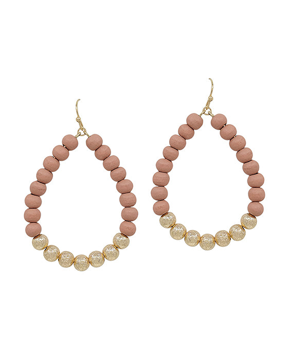 Wood Beads & Scratch Ball Teardrop Earring