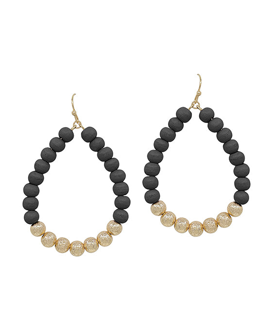 Wood Beads & Scratch Ball Teardrop Earring