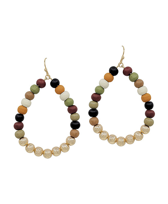 Wood Beads & Scratch Ball Teardrop Earring