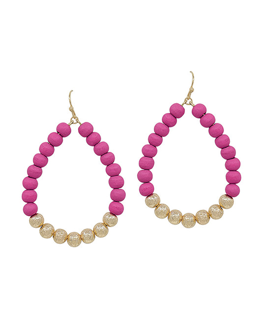 Wood Beads & Scratch Ball Teardrop Earring
