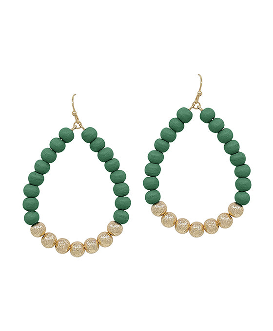 Wood Beads & Scratch Ball Teardrop Earring