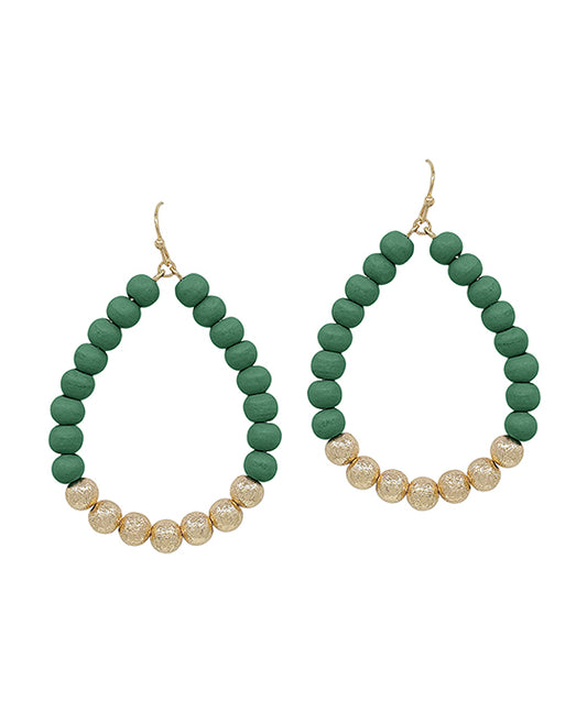 Wood Beads & Scratch Ball Teardrop Earring