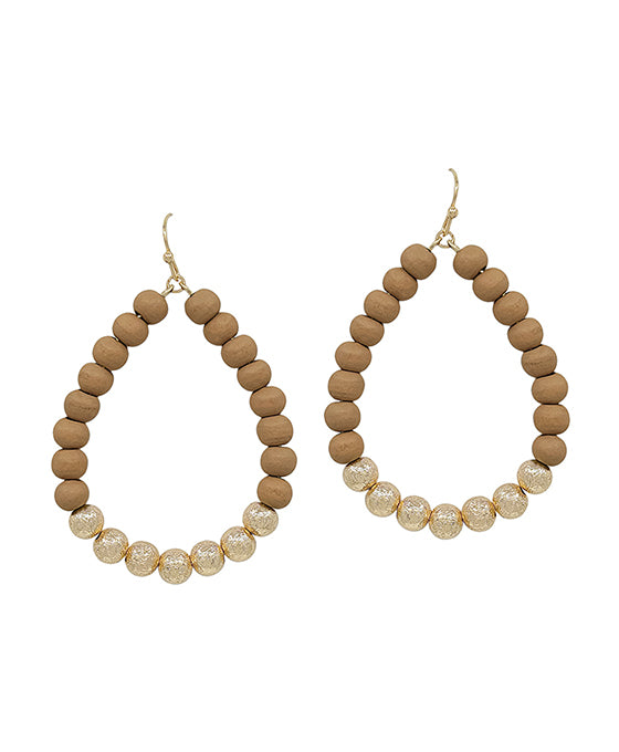 Wood Beads & Scratch Ball Teardrop Earring