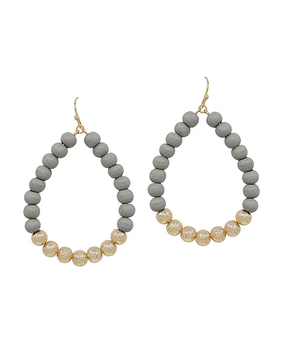 Wood Beads & Scratch Ball Teardrop Earring