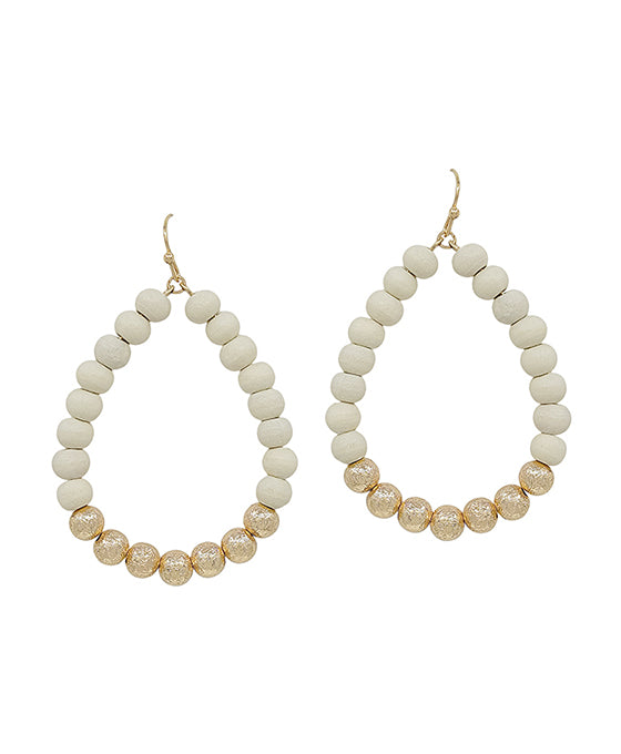 Wood Beads & Scratch Ball Teardrop Earring