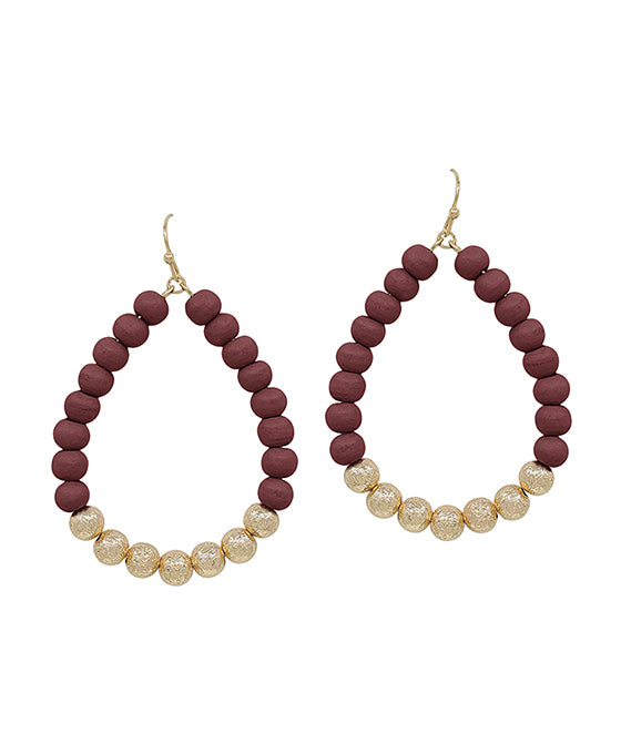 Wood Beads & Scratch Ball Teardrop Earring