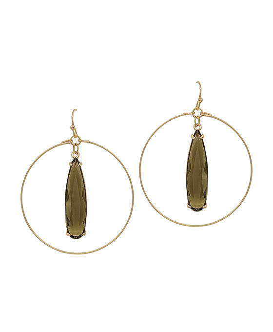 Round Wire w/ Teardrop Crystal Earring
