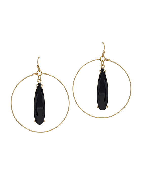 Round Wire w/ Teardrop Crystal Earring