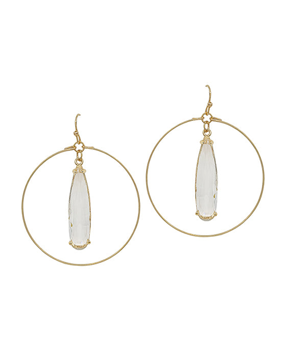 Round Wire w/ Teardrop Crystal Earring