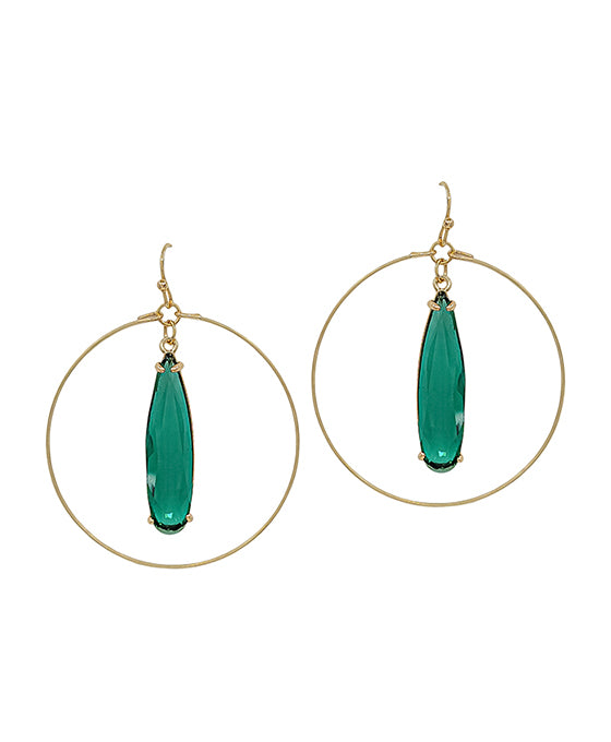Round Wire w/ Teardrop Crystal Earring