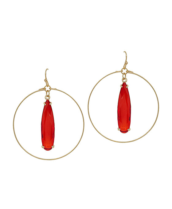 Round Wire w/ Teardrop Crystal Earring