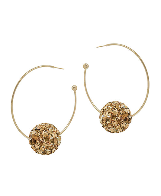 1.75 Inches C Hoop & 15mm Discoball Earring