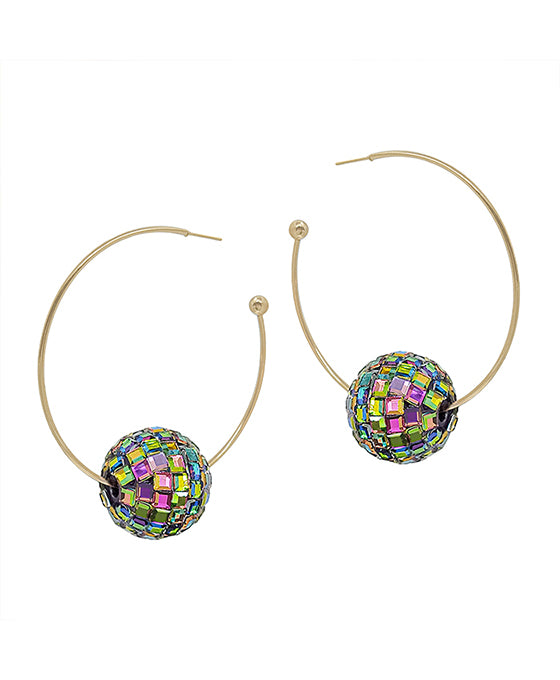 1.75 Inches C Hoop & 15mm Discoball Earring