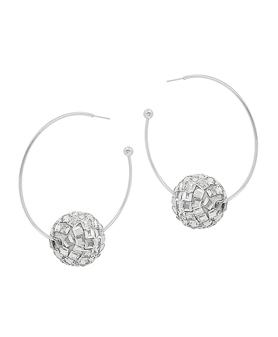 1.75 Inches C Hoop & 15mm Discoball Earring