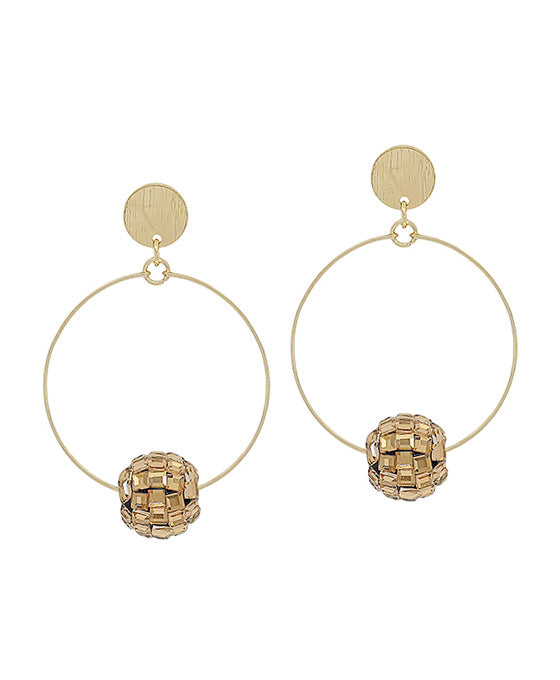 Round Wire w/ Disco Ball Accent Post Earring