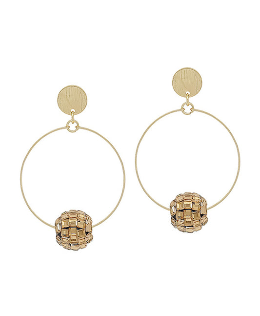 Round Wire w/ Disco Ball Accent Post Earring