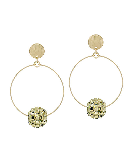 Round Wire w/ Disco Ball Accent Post Earring