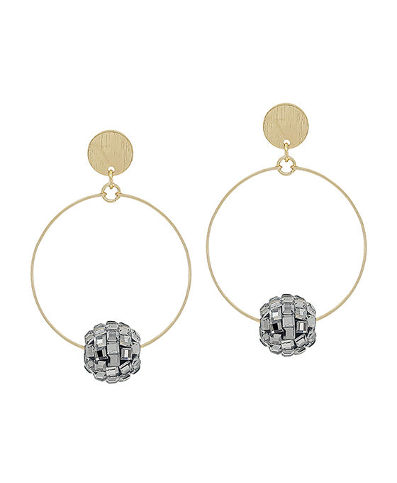 Round Wire w/ Disco Ball Accent Post Earring