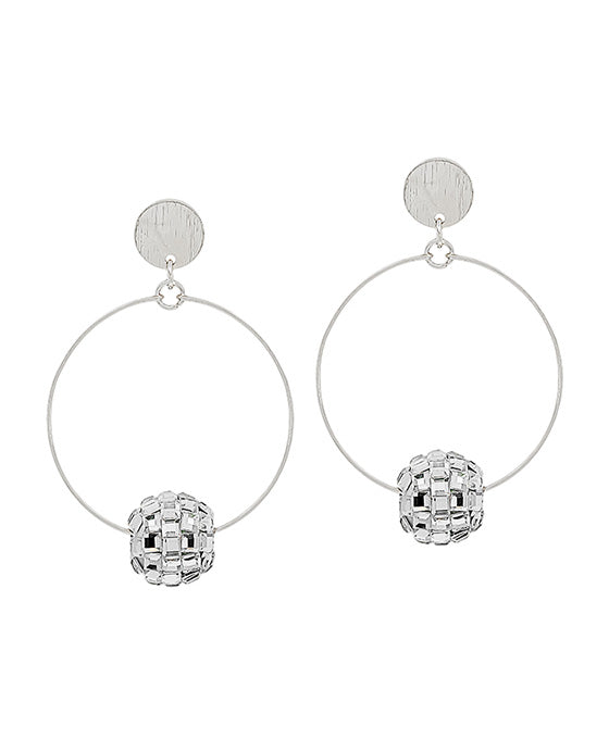Round Wire w/ Disco Ball Accent Post Earring
