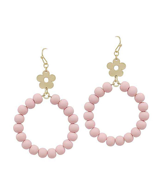 Flower Metal Accent 6mm Clay Ball Round Earring