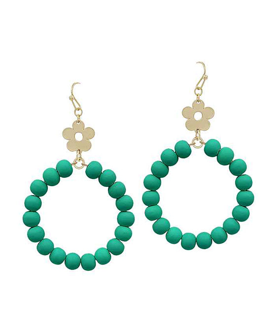 Flower Metal Accent 6mm Clay Ball Round Earring
