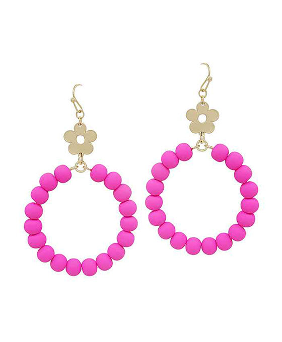 Flower Metal Accent 6mm Clay Ball Round Earring