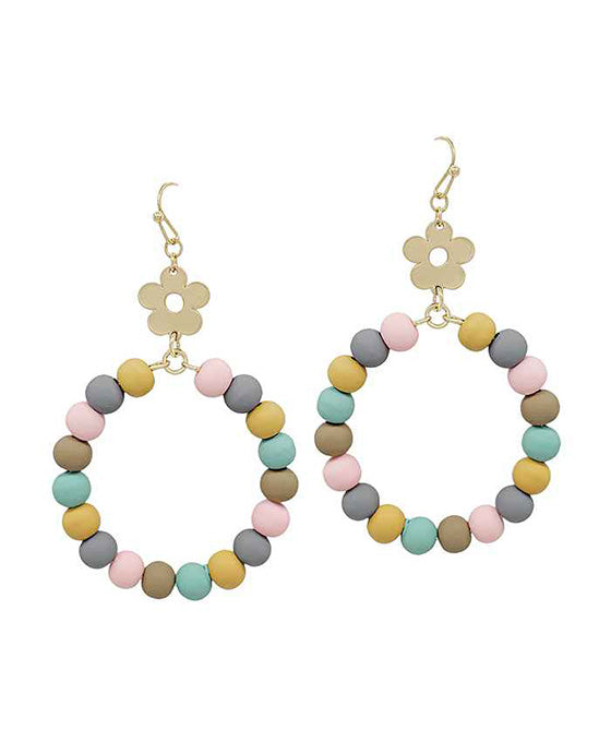 Flower Metal Accent 6mm Clay Ball Round Earring
