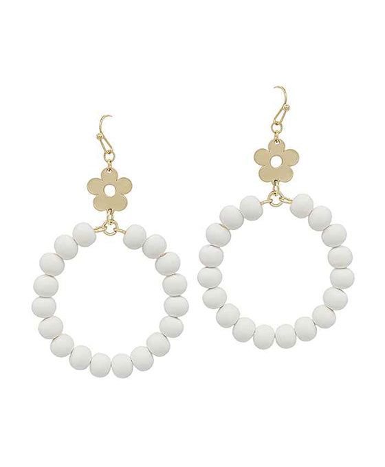 Flower Metal Accent 6mm Clay Ball Round Earring