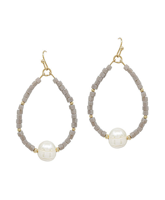 Square Beads Teardrop w/ Pearl Accent Earring