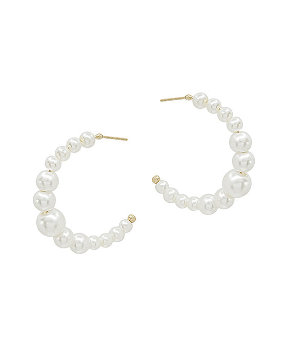 1.5 Inches Pearl Hoop Post Earring