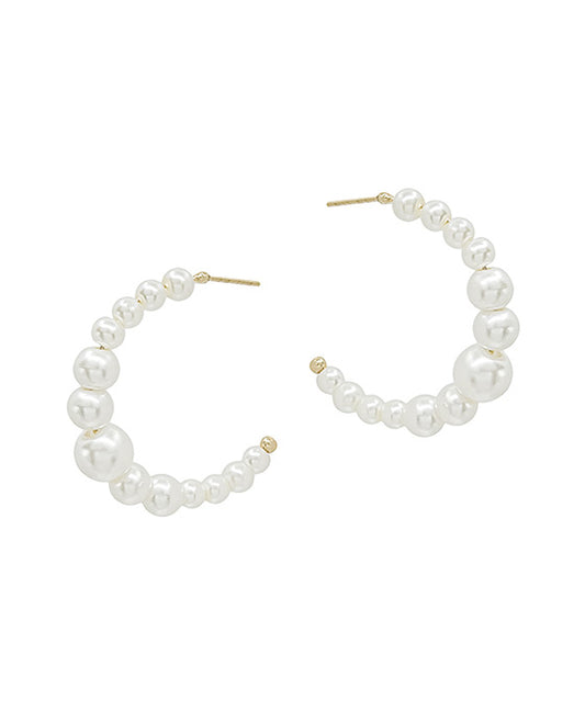 1.5 Inches Pearl Hoop Post Earring