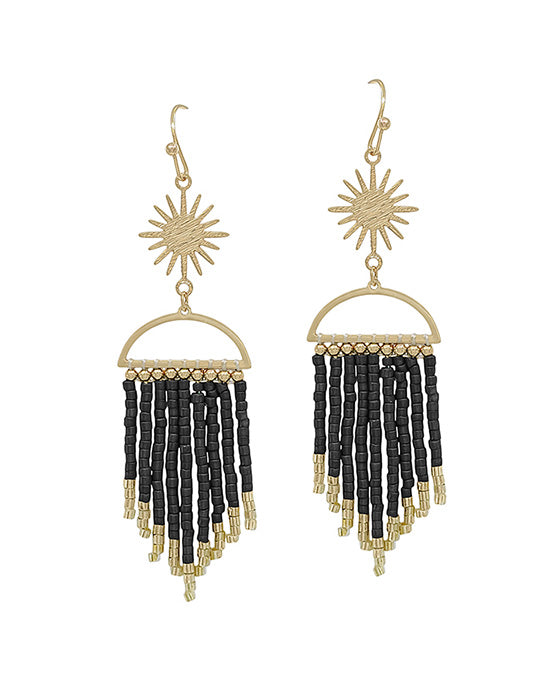 Sun Burst Seed Beads Tassel Earring